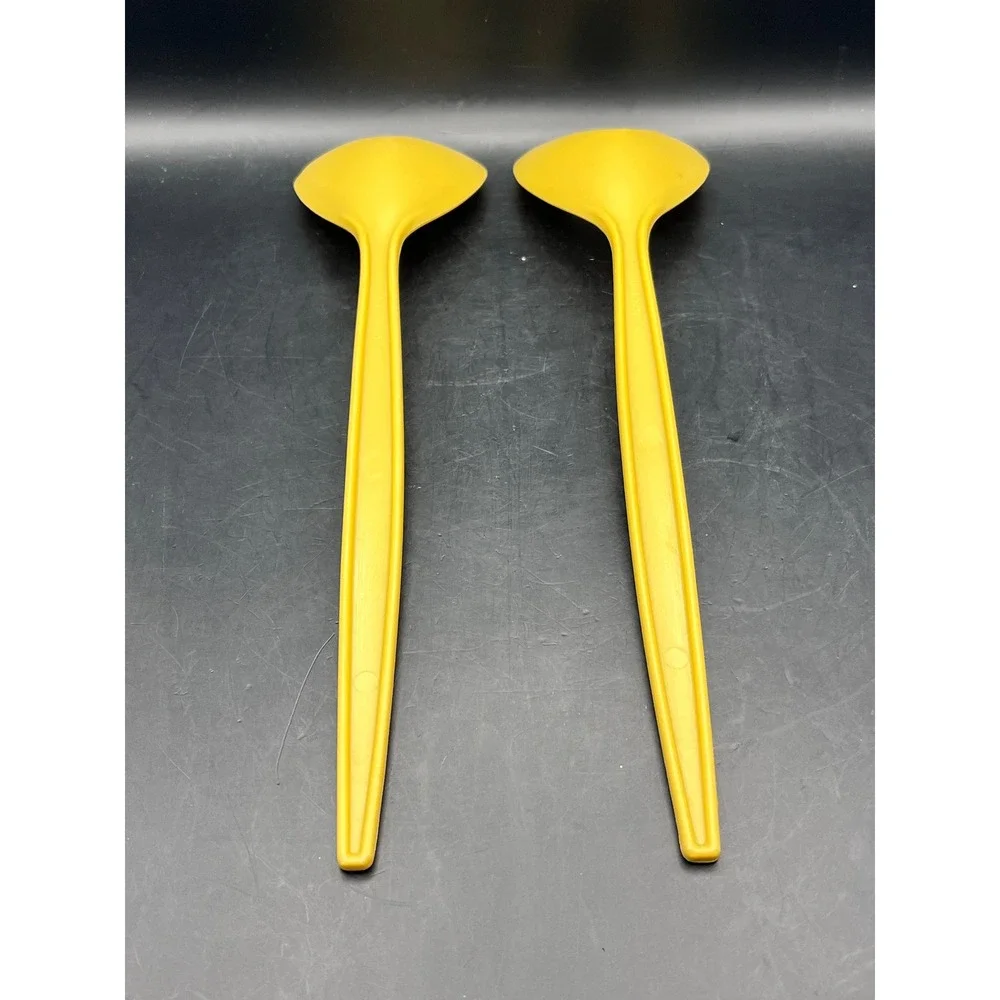 Vintage Mustard-Yellow Hard Boiled Egg Server‎ Set Spoon Utensils Kitchen 11.25